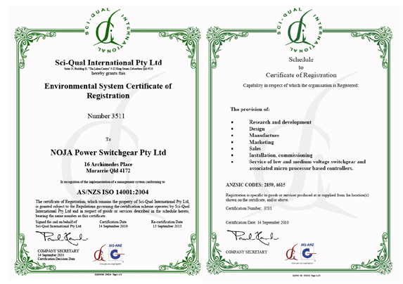 Acreditación ISO 14001 de NOJA Power